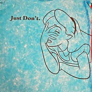 DISNEY 'Just Don't.'  an exasperated Alice-in-Wonderland blue tee Small EUC